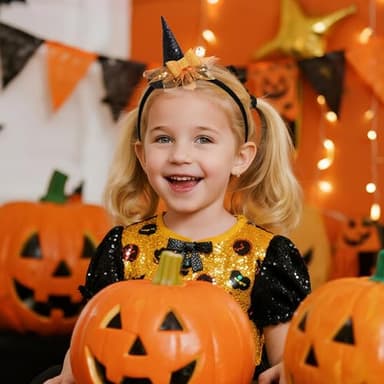 YanJie Halloween Headband for Infants Mini Witches Hat Glitter Nylon Headbands 3'' Witch Hats with Orange Baby Bow Stretchy Head Band for Baby Girls - Image 2