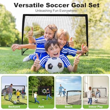 6x4 FT Kids Soccer Goals for Backyard - 2 Pack Soccer Nets Ski Skins, Portable Pop Up Goal Set Includes Training Mat, Cones, Target - Soccer Training Equipment Gift for Boys/Girls Ages 3-12 - Image 4
