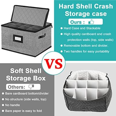 ouruer 2PACK Quilted Wine Glass Storage Box,China Storage Containers hard shell,Moving Boxes,Storage Containers for Organizing,Stackable Stemware Storage Cases,Moving Supplies - Image 3