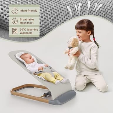 AMKE CooCon Baby Bouncer,Ergonomic Bouncer Seat for Babies with 3 Recline Positions,Portable Newborn Bouncer Seat, Mesh Design Bouncers for Infants,Beige - Image 4