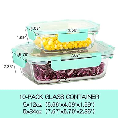 C CREST [10-Pack] Glass Food Storage Containers with Lids, Airtight, BPA Free, Meal Prep Containers for Kitchen, Home Use - Image 2