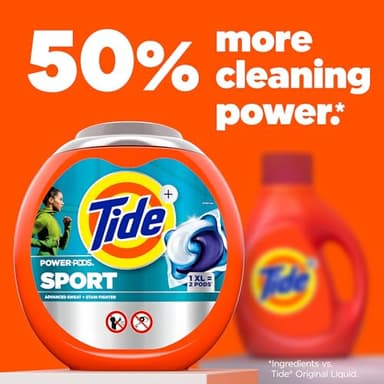 Tide Power PODS Laundry Detergent Pacs with Febreze Sport, 45 Count, HE Compatible, Febreze Freshness with Sport Odor Defense, Tide PODS Laundry Detergent - Image 7