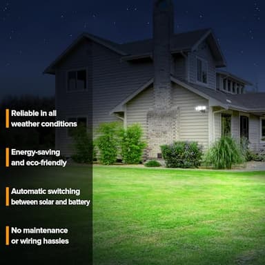 UME Hybrid Solar and Battery Powered Motion Sensor Outdoor Lights, 302 LED 1800LM, IP65 Waterproof, 3-Head Motion Activated LED Flood Lights, Energy Efficient Hybrid Security Light for Garden, Patio - Image 8