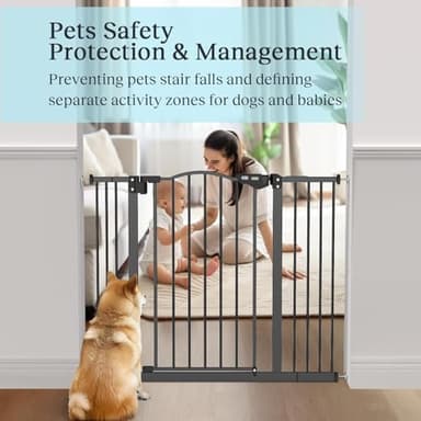 InnoTruth Baby Gate 29–39.6" Wide, 30" Tall Dog Gate for Stairs and Doorways, Pressure Mounted Metal Pet Gate with Dual Lock, Easy Walk-Through and Expandable Design, Black - Image 3