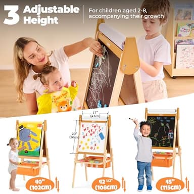 Belleur All-in-One Art Easel for Kids, Adjustable Double Sided Wooden Easel for Toddlers with Magnetic Whiteboard & Chalkboard, Paper Roll, Art Supplies, Child Painting Easel for Kid 2-8 Birthday Gift - Image 2