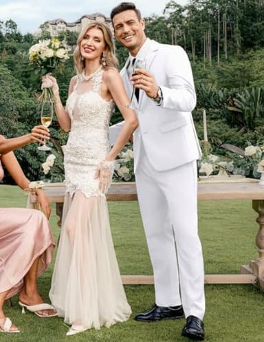 COOFANDY Men's 2 Piece Suits Slim Fit 2 Button Dress Suits Tuxedo Jacket Blazer Suit for Wedding Dinner Prom White - Image 3