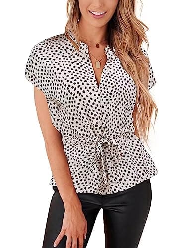 Womens Button Down Blouses Casual Peplum Summer Tops Dressy Chiffon Work Blouse Floral M - Image 1