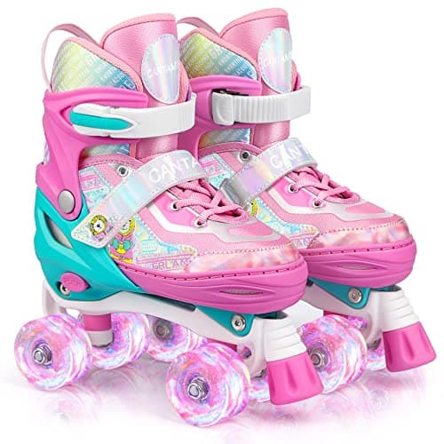 Roller Skates for Kids Girls Boys 4 Size Adjustable Kids Roller Skates with Wheels Light up for Children, Teens, Beginner & Advance, Indoor Outdoor (Medium, A-Pink) - Image 1