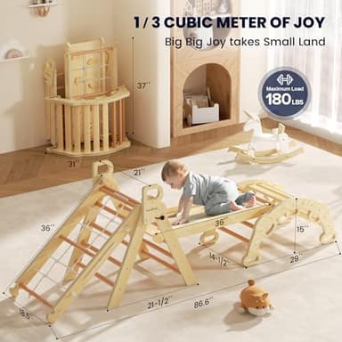 BlueWood 2025 8-in-1 Pikler Triangle Climbing Set Toddler Toys Indoor Baby Jungle Gym Climber Playground for Kids - Natural Wood - Image 6