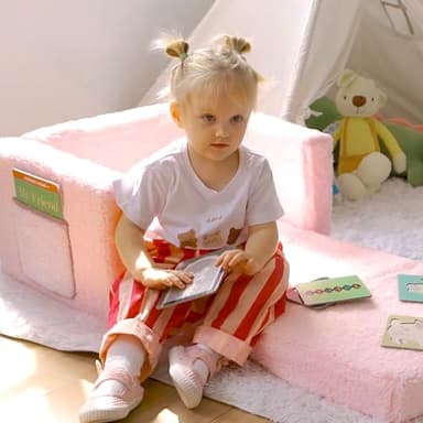 ALIMORDEN 2-in-1 Flip Out Cuddly Sherpa Toddler Couch Convertible Sofa to Lounger, Pink - Image 4