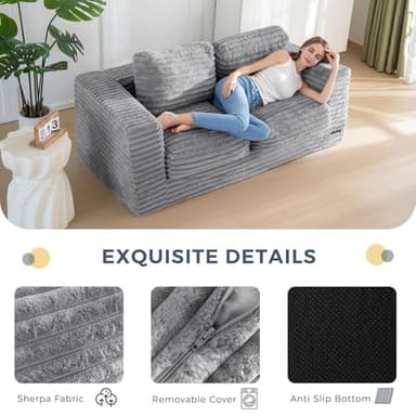 MAXYOYO Giant Bean Bag Chair for Adults, Upholstered Loveseat Floor Sofa with Pillows and Armrests, Large Bean Bag Sofa Plush Chair Bean Bag Couch for Bedroom Living Room, Grey - Image 7