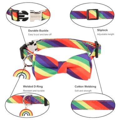 ADOGGYGO Rainbow Dog Collar with Bowtie, Adjustable Striped Pet Bow Collar, LGBT Pride Rainbow Collars for Small Medium Large Dogs Pets (Small) - Image 4