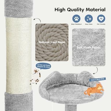 DUMOS 54-inch Indoor Cat Tree Tower –Multi-Level Pet House for Large Cats with 2 Condos, Scratching Posts, Round Platform, Small Ladder, and Toys, Light Grey - Image 6