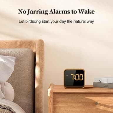 Housbay Wooden Sound Machine Alarm Clock for Bedrooms - Gentle Wake-Up with Birdsong, White Noise for Sleeping, Small Digital Clock for Phone-Free Routine - Image 3