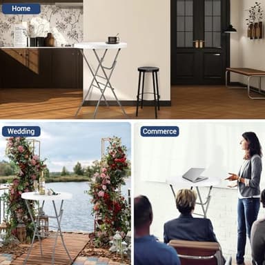 Byliable 28in Cocktail Table White High Top Folding, Round Portable Bar Height Folding Table with Removable Legs, Indoor Outdoor Banquet for Parties, Commercial, Speech, School - Image 8