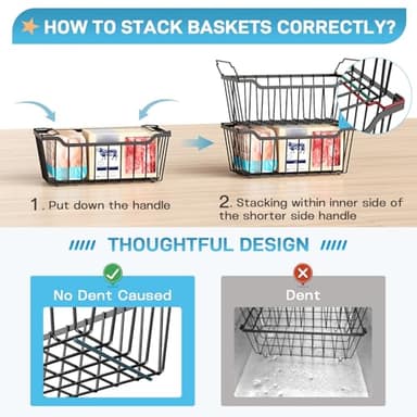 SUNALLY Freezer Organizer Bins, 4 Pack Stackable Chest Freezer Organizer for 5-7 Cu.FT Deep Freezer Sort Frozen Meats and Food, Freezer Storage Baskets with Handles Easy Reach from Bottom, Black - Image 3