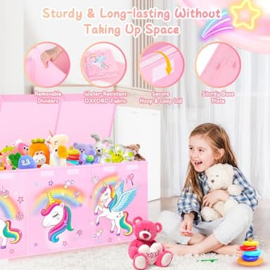 Mabahoo Extra Large Toy Chest, Collapsible Sturdy Toy Storage Organizer with Lids, 40"X14"X16" Large Kids Toybox Storage Bins Baskets for Girls, Boys, Nursery, Playroom, Pink - Image 4