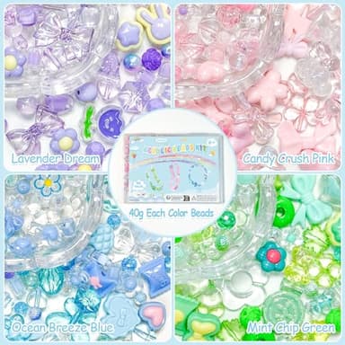 JoyJellies Bracelet Making Kit Assorted Acrylic Beads, 4 Colors Charms Keychain Making Kit with String Key Ring Clips Bow Heart Cute Beads for Bracelets DIY Arts and Crafts Girls Jewelry Making Gifts - Image 5