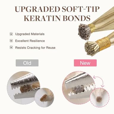 GOO GOO I Tip Hair Extensions Real Human Hair, 22inch 50g 50S, Cold Fusion I Tip Hair Extensions, Invisible Remy Hair Extensions, 18ET90A Natural Blonde Balayage - Image 5