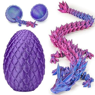 Dragon Eggs with Dragon Inside, 3D Printed Surprise Funny Gifts for Kids, Articulated Dragon Fidget Toys for Adults, Executive Desk Toys Office Room Décor (Shiny Purple, M-Size) - Image 1
