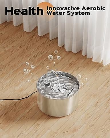 AOOGITF Cat Water Fountain + 6 Filters + 3 Sponges, 304 Stainless Steel Pet Water Fountain, 24 Hours Keep The Water Clean, 74oz Capacity, Ultra-Quiet, No Sputter, Compact, Easy Cleaning - Image 8