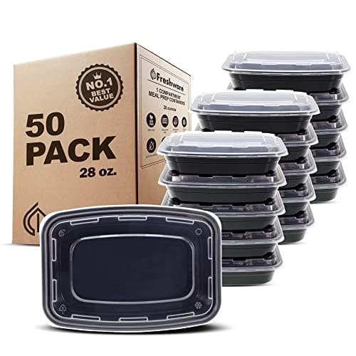 Freshware Meal Prep Containers [50 Pack] 1 Compartment with Lids, Food Storage Containers, Bento Box, BPA Free, Stackable, Microwave/Dishwasher/Freezer Safe (28 oz) - Image 1