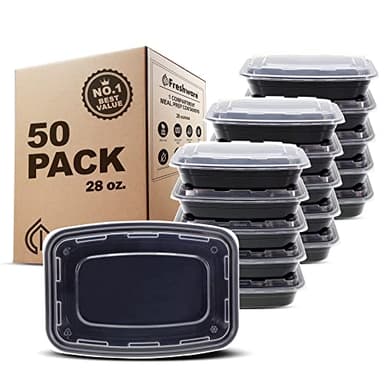 Freshware Meal Prep Containers [50 Pack] 1 Compartment with Lids, Food Storage Containers, Bento Box, BPA Free, Stackable, Microwave/Dishwasher/Freezer Safe (28 oz) - Image 1