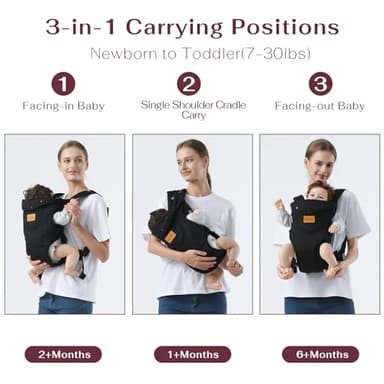 Shiaon Baby Carrier Newborn to Toddler(7-30lbs), Toddler Carrier Baby Holder Carrier with Adjustable Shoulder Strap, Chest Carriers, Black - Image 2
