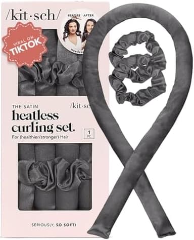 Kitsch Holiday Gift Silk Heatless Hair Curler | Heatless Curling Rod Headband | Satin Heatless Curling Set for Hair | Perfect Heatless Curls (Charcoal - Image 2