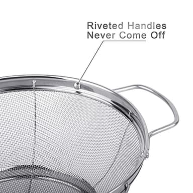 3 Pack 18/8 Stainless Steel Colander Sieves(5-Quart, 4-Quart and 3-Quart), Mesh Strainer Net Baskets with Handles & Resting Base for Strain, Drain, Rinse or Steam - Image 3