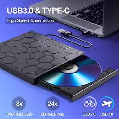 External CD/DVD Drive for Laptop, DVD Player for Laptop, 8 in 1 USB 3.0 Ultra-Slim Portable, CD Burner External Disk Drive Optical Compatible with Desktop Mac,Windows 11/10/8/7 Linux - Image 5