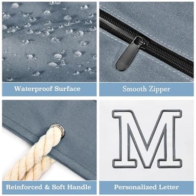 Becokan Initial Beach Bag Waterproof Canvas Beach Tote Bag Zipper Personalized Gifts for Women Her Birthday Travel Essentials (M, Dark Grey 2 pcs) - Image 3