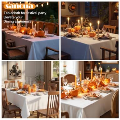 sancua Rectangle Tablecloth - 60 x 84 Inch - Stain and Wrinkle Resistant Washable Polyester Table Cloth, Decorative Fabric Table Cover for Dining Tables, Buffet Parties and Camping, White - Image 4