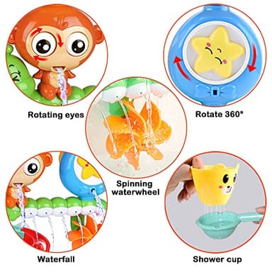 G-WACK Bath Toys for Toddlers Age 1 2 3 Year Old Girl Boy, Preschool New Born Baby Bathtub Water Toys, Durable Interactive Multicolored Infant Toy, Lovely Monkey Caterpillar,2 Strong Suction Cups - Image 2
