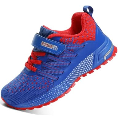 KUBUA Kids Sneakers for Boys Girls Running Tennis Shoes Lightweight Breathable Sport Athletic Blue Red A Size US 10 Toddler - Image 1