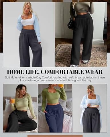 Neer 3 Pack Women Plus Size Wide Leg Yoga Pants High Waist Sweatpants Plus Size Palazzo Pants Lounge with Pockets(Black, Dark Gray,Dark Blue,X-Large) - Image 4