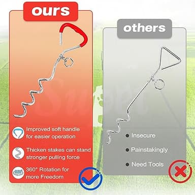 Supet Dog Tie Out Cable and Stake 32/16/10 ft Outdoor, Yard and Camping, for Medium to Large Dogs Up to 125 lbs, 16" Stake, 32/16/10 ft Cable with Durable Spring and Metal Hooks for Outdoor - Image 3