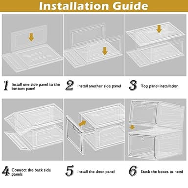 Thicken & Sturdy Clear Shoe Storage Organizer with Magnetic Door, Stackable Boxes for Closet, Foldable Space-Saving Shoe Rack for Sneaker Boot Container, Plastic Shoe Cabinet Shoe Box 6 Pack, White - Image 8