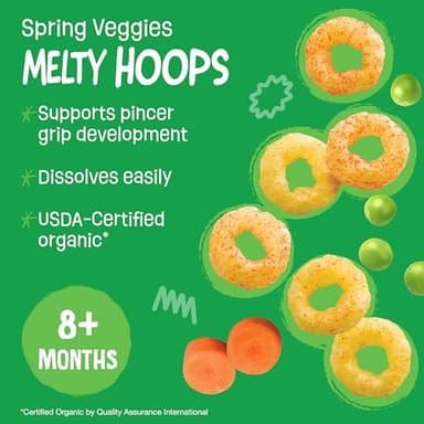 Earth's Best Organic Melty Hoops, Bite-Sized Snacks for Babies 8 Months and Up, Spring Veggie, 0.32 Ounce Individual Bags (Pack of 4) - Image 3