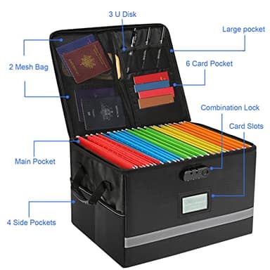 EXLIFBAG File Organizer, Fireproof File Box with Lids, Important Document Organizer Box with Lock, Portable File Folder Organizer with Handle - Image 2