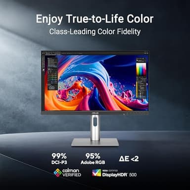 ASUS ProArt Display 27” 5K HDR Professional Monitor (PA27JCV) - 5K (5120 x 2880), IPS, 99% DCI-P3, 100% sRGB, ΔE < 2, USB-C PD 96W, Calman Verified, Color Accurate, Auto KVM, LuxPixel, 3 yr Warranty - Image 3