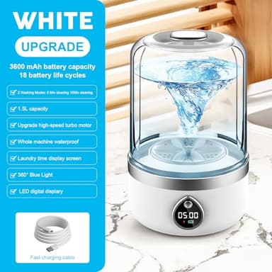Ghegicu Portable Washing Machine, 1.5L Underwear Washer Rechargeable Cordless Makeup Sponges Cleaner Deep Clean Socks, Underwear, Baby Clothes, Washing Machine for Apartment, Dorm, Camping(White) - Image 3