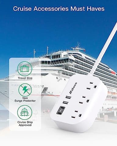 Mifaso Dorm Room Essentials Power Strip - Flat Extension Cord with Multiple Outlets, 5Ft Ultra Cord with 4 USB Ports, Non Surge Protector for Cruise Ship Travel, Desktop Charging Station - Image 5