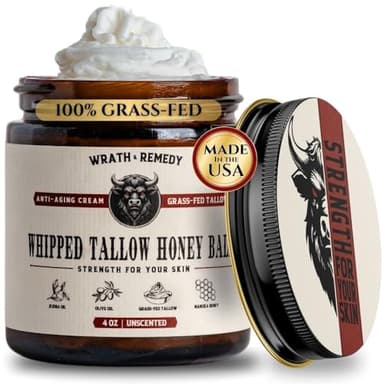 Organic Beef Tallow for Skin - 4 OZ (Unscented) — Grass Fed Beef Tallow for face + Body — US-Made Whipped Tallow and Honey Balm Moisturizer for Dry and Sensitive Skin, Eczema, Rosacea (No Additives) - Image 1