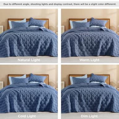 Litanika Oversized King Quilt Bedding Set, 128x120 Inch Super King Ocean Blue Comforter Bedspreads Lightweight Bed Coverlets Boho Bedding Cover Decor All Season,3 Pieces (1 Quilt & 2 Pillowcases) - Image 5
