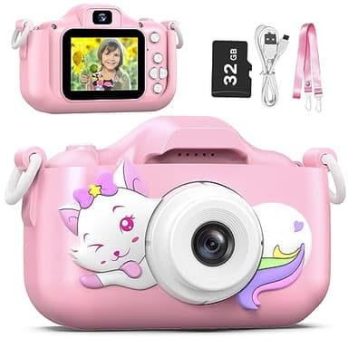 Goopow Kids Selfie Camera Toys for Girls Age 3-9, Digital Video Camera Toy with Protective Cover,Christmas Birthday Festival Gifts for 3-9 Year Old Girls Boys- 32GB SD Card Included (DC-H21-PINK) - Image 1