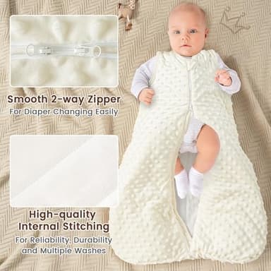PHF Baby Sleep Sack 2.5 TOG with Plush Minky Dot, 0-6 Months Winter Baby Wearable Blanket with 2-Way Zipper, Warm Comfy Quilted Cotton Sleeping Bags, 3-Layers Design Sleep Sack, Small Size, Cream - Image 5