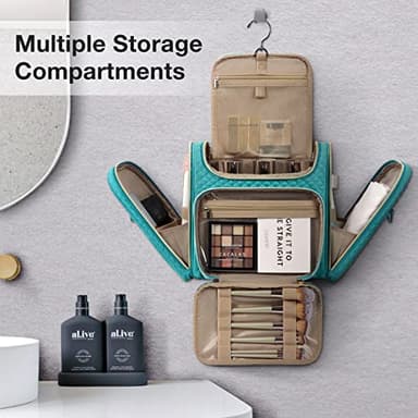 BAGSMART Toiletry Bag, Travel Toiletry Bag for Women, Water-resistant Cosmetic Makeup Bag, Large Capacity Door Room Essentials Travel Organizer for Full Sized Toiletries and Cosmetics, Blue - Image 2