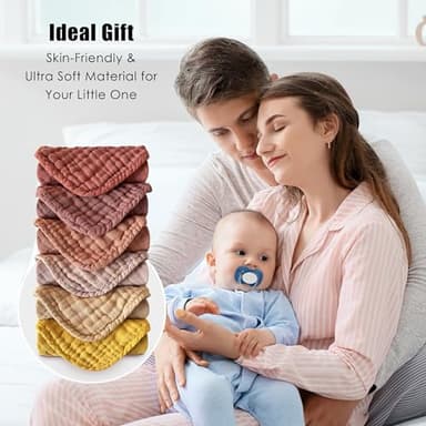 MOON PARK Baby Washcloths, 12 Pack - 12x12 Inches, Small Burp Cloths and Baby Wipes - 100% Cotton Muslin Ultra Soft for Newborn, Infant and Toddlers - Brown, Honey and Bean Paste Series - Image 7