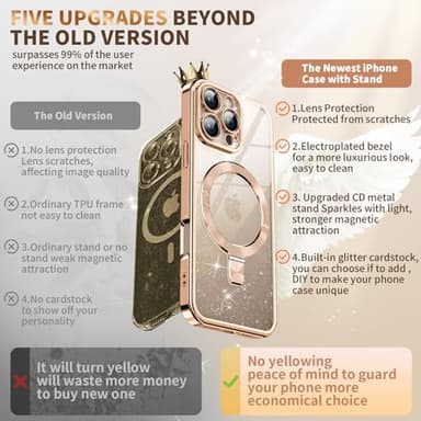 [Never Yellows+CD Ring with Glitter Card fit for MagSafe Stand] Magnetic for iPhone 16 Pro Case with Camera Lens Protection, Clear Shiny Slim Case for iPhone 16 Pro Women Girls, Desert Titanium - Image 2